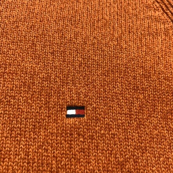Tommy Hilfiger Sweater Chunky Knit Crew Neck Raglan Flag Cotton Heather Orange L - Picture 3 of 12